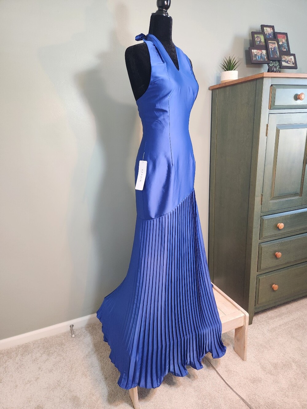 Elegant Blue Halter Pleated Evening Dress - AZAZIE Nayeli